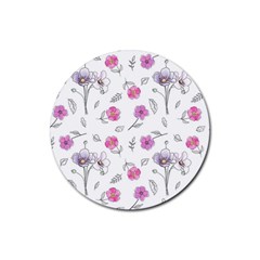 Flowers In One Line Rubber Round Coaster (4 pack) 