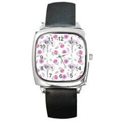 Flowers In One Line Square Metal Watch by SychEva