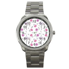 Flowers In One Line Sport Metal Watch by SychEva