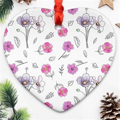 Flowers In One Line Heart Ornament (two Sides) by SychEva