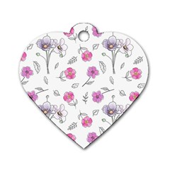 Flowers In One Line Dog Tag Heart (one Side) by SychEva