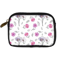 Flowers In One Line Digital Camera Leather Case by SychEva