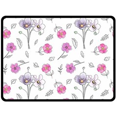 Flowers In One Line Fleece Blanket (large)  by SychEva