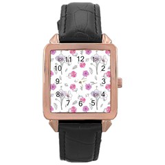 Flowers In One Line Rose Gold Leather Watch  by SychEva