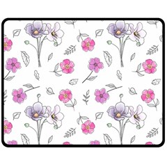 Flowers In One Line Double Sided Fleece Blanket (medium)  by SychEva