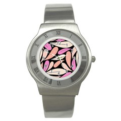 Pattern Feuilles Rose Peche Jaune Stainless Steel Watch by alllovelyideas