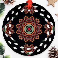 Colored Mandala Dark 2 Round Filigree Ornament (two Sides) by byali