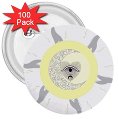 Soleil-lune-oeil 3  Buttons (100 pack) 