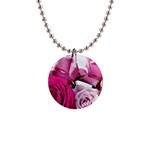 Magenta roses 1  Button Necklace Front