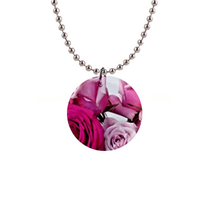 Magenta roses 1  Button Necklace