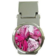 Magenta Roses Money Clip Watches by kaleidomarblingart