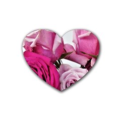 Magenta Roses Rubber Coaster (heart)  by kaleidomarblingart