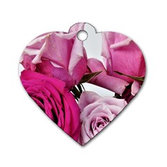 Magenta Roses Dog Tag Heart (two Sides) by kaleidomarblingart