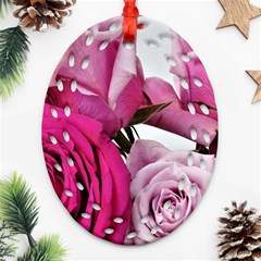 Magenta Roses Ornament (oval Filigree) by kaleidomarblingart