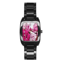 Magenta Roses Stainless Steel Barrel Watch by kaleidomarblingart