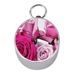 Magenta Roses Mini Silver Compasses by kaleidomarblingart