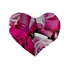 Magenta Roses Standard 16  Premium Flano Heart Shape Cushions by kaleidomarblingart