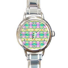 Colorful Neon Pattern  Round Italian Charm Watch by gloriasanchez