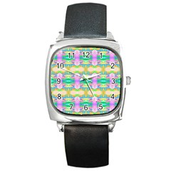 Colorful Neon Pattern  Square Metal Watch by gloriasanchez