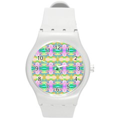 Colorful Neon Pattern  Round Plastic Sport Watch (m)