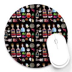 Drawing Collage Black Round Mousepads by snowwhitegirl