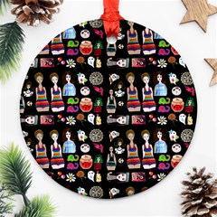 Drawing Collage Black Ornament (round) by snowwhitegirl