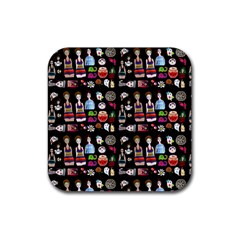 Drawing Collage Black Rubber Coaster (square)  by snowwhitegirl