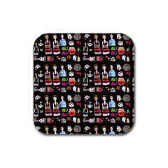 Drawing Collage Black Rubber Square Coaster (4 Pack)  by snowwhitegirl