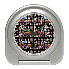 Drawing Collage Black Travel Alarm Clock by snowwhitegirl