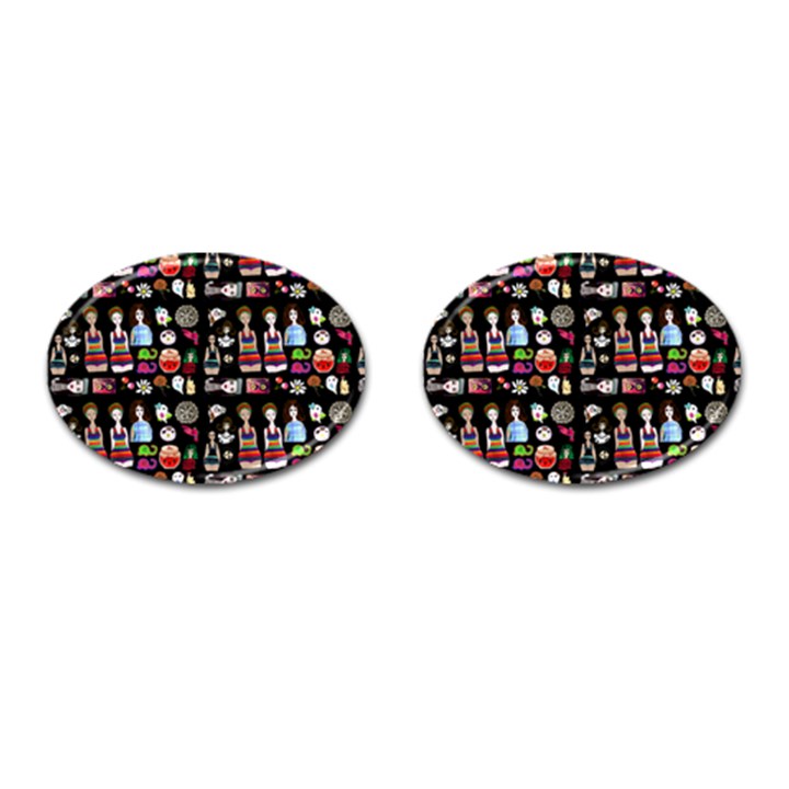 Drawing Collage Black Cufflinks (Oval)