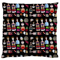 Drawing Collage Black Large Cushion Case (one Side)