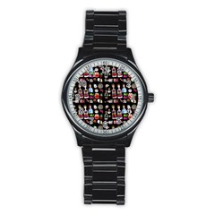 Drawing Collage Black Stainless Steel Round Watch by snowwhitegirl