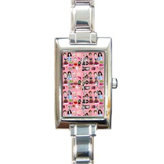 Drawing Collage Pink Rectangle Italian Charm Watch by snowwhitegirl