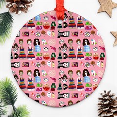 Drawing Collage Pink Ornament (round) by snowwhitegirl