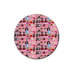 Drawing Collage Pink Rubber Coaster (round)  by snowwhitegirl