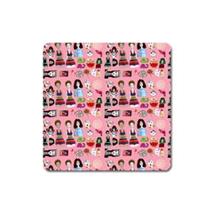 Drawing Collage Pink Square Magnet by snowwhitegirl