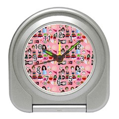 Drawing Collage Pink Travel Alarm Clock by snowwhitegirl