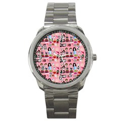 Drawing Collage Pink Sport Metal Watch by snowwhitegirl