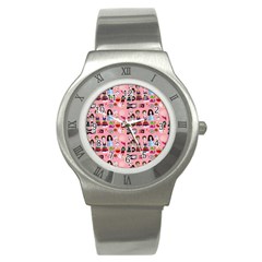 Drawing Collage Pink Stainless Steel Watch by snowwhitegirl