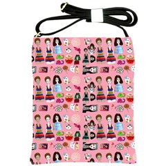 Drawing Collage Pink Shoulder Sling Bag by snowwhitegirl