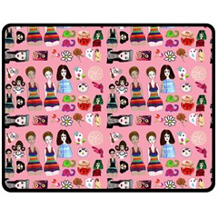 Drawing Collage Pink Double Sided Fleece Blanket (medium)  by snowwhitegirl