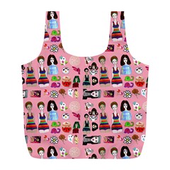 Drawing Collage Pink Full Print Recycle Bag (l) by snowwhitegirl