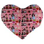 Drawing Collage Pink Large 19  Premium Flano Heart Shape Cushions Front