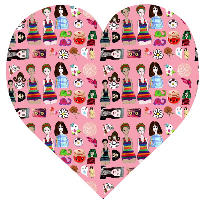 Drawing Collage Pink Wooden Puzzle Heart