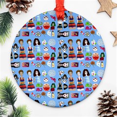 Drawing Collage Blue Ornament (round) by snowwhitegirl