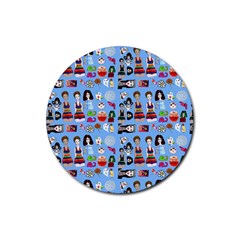 Drawing Collage Blue Rubber Coaster (round)  by snowwhitegirl