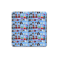 Drawing Collage Blue Square Magnet by snowwhitegirl