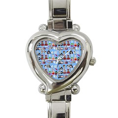 Drawing Collage Blue Heart Italian Charm Watch