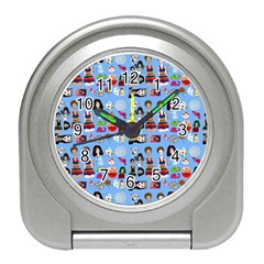 Drawing Collage Blue Travel Alarm Clock by snowwhitegirl