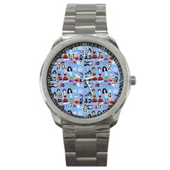 Drawing Collage Blue Sport Metal Watch by snowwhitegirl